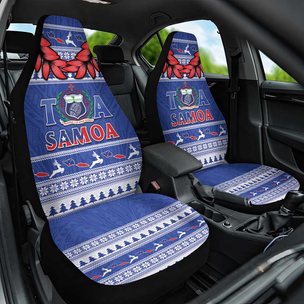 Toa Samoa Rugby Christmas Car Seat Cover Ula Fala Samoan Pattern Blue LT14 One Size Blue - Polynesian Pride
