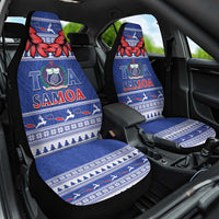 Toa Samoa Rugby Christmas Car Seat Cover Ula Fala Samoan Pattern Blue LT14 One Size Blue - Polynesian Pride
