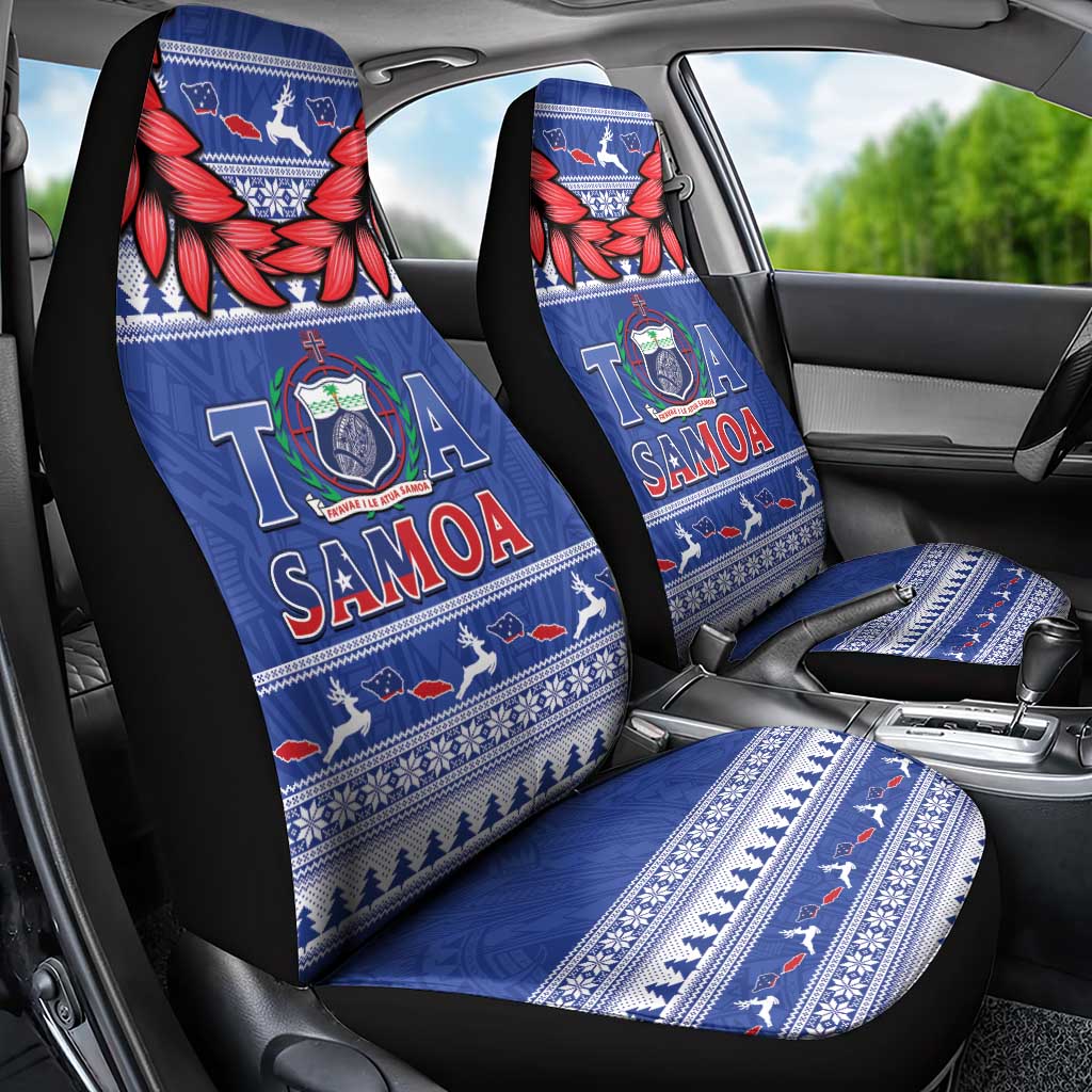 Toa Samoa Rugby Christmas Car Seat Cover Ula Fala Samoan Pattern Blue LT14 - Polynesian Pride