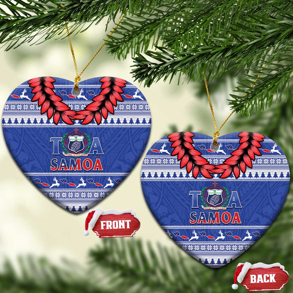 Toa Samoa Rugby Christmas Ceramic Ornament Ula Fala Samoan Pattern Blue - Polynesian Pride