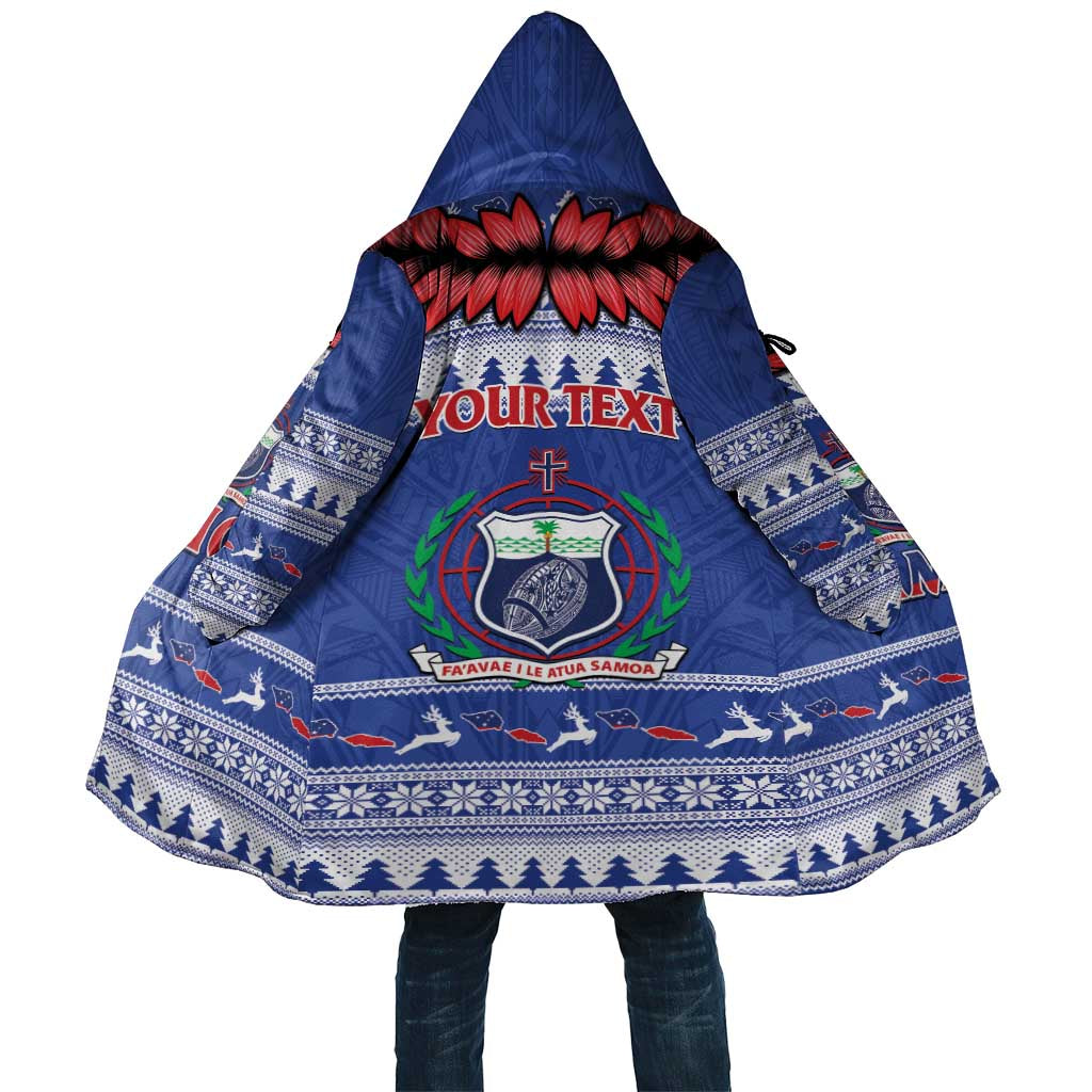 Personalised Toa Samoa Rugby Christmas Cloak Ula Fala Samoan Pattern Blue - Polynesian Pride