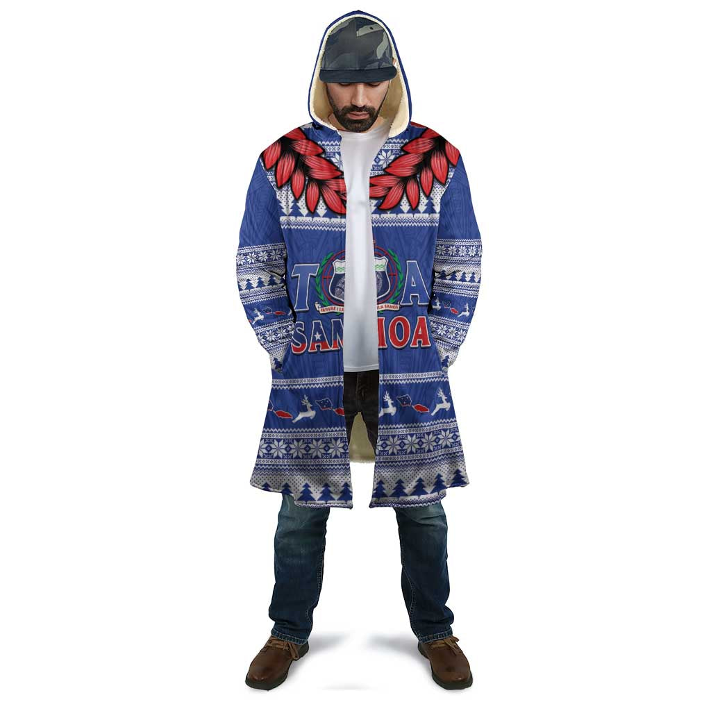 Personalised Toa Samoa Rugby Christmas Cloak Ula Fala Samoan Pattern Blue - Polynesian Pride