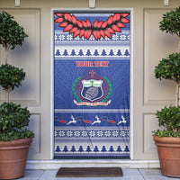 Personalised Toa Samoa Rugby Christmas Door Cover Ula Fala Samoan Pattern Blue LT14 Blue - Polynesian Pride