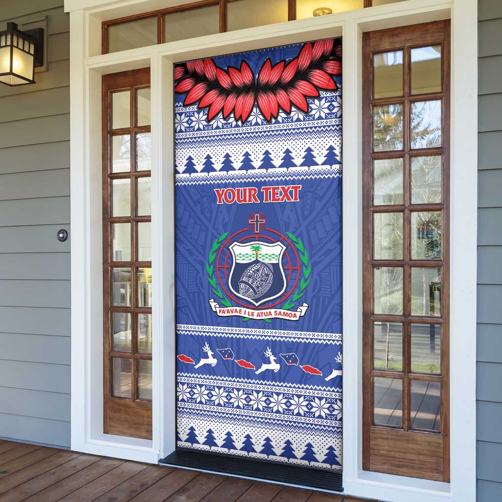 Personalised Toa Samoa Rugby Christmas Door Cover Ula Fala Samoan Pattern Blue LT14 - Polynesian Pride