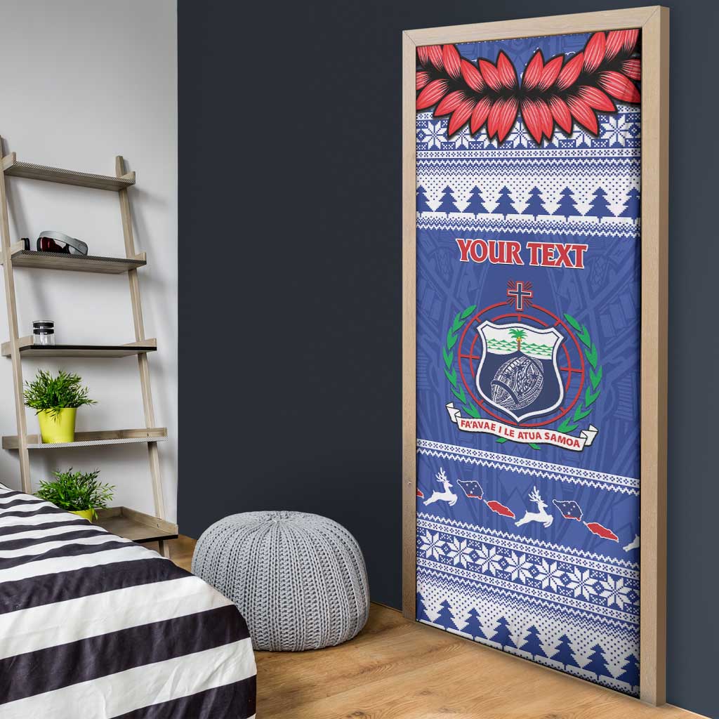 Personalised Toa Samoa Rugby Christmas Door Cover Ula Fala Samoan Pattern Blue LT14 - Polynesian Pride