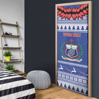 Personalised Toa Samoa Rugby Christmas Door Cover Ula Fala Samoan Pattern Blue LT14 - Polynesian Pride