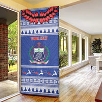 Personalised Toa Samoa Rugby Christmas Door Cover Ula Fala Samoan Pattern Blue LT14 - Polynesian Pride