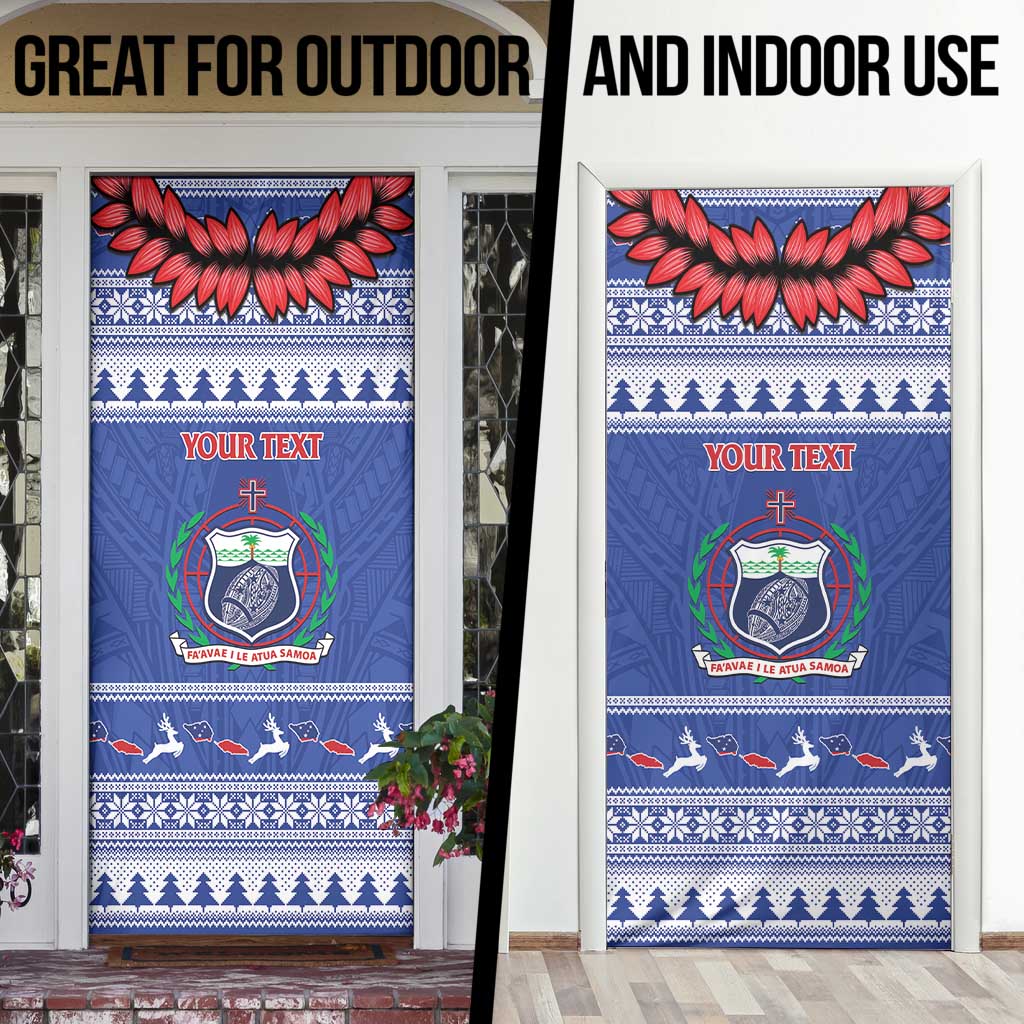 Personalised Toa Samoa Rugby Christmas Door Cover Ula Fala Samoan Pattern Blue LT14 - Polynesian Pride