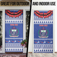 Personalised Toa Samoa Rugby Christmas Door Cover Ula Fala Samoan Pattern Blue LT14 - Polynesian Pride