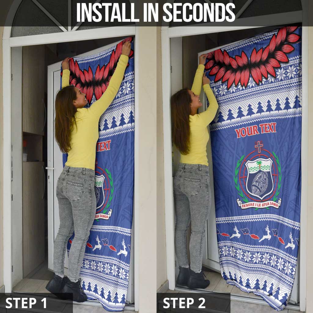 Personalised Toa Samoa Rugby Christmas Door Cover Ula Fala Samoan Pattern Blue LT14 - Polynesian Pride