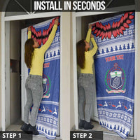 Personalised Toa Samoa Rugby Christmas Door Cover Ula Fala Samoan Pattern Blue LT14 - Polynesian Pride