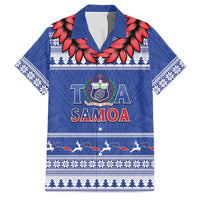 Personalised Toa Samoa Rugby Christmas Family Matching Long Sleeve Bodycon Dress and Hawaiian Shirt Ula Fala Samoan Pattern Blue LT14 Dad's Shirt - Short Sleeve Blue - Polynesian Pride