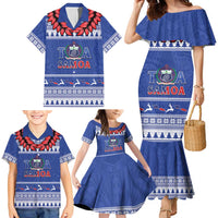 Personalised Toa Samoa Rugby Christmas Family Matching Mermaid Dress and Hawaiian Shirt Ula Fala Samoan Pattern Blue LT14 - Polynesian Pride