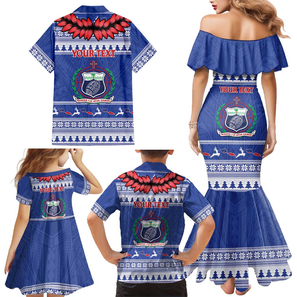 Personalised Toa Samoa Rugby Christmas Family Matching Mermaid Dress and Hawaiian Shirt Ula Fala Samoan Pattern Blue LT14 - Polynesian Pride