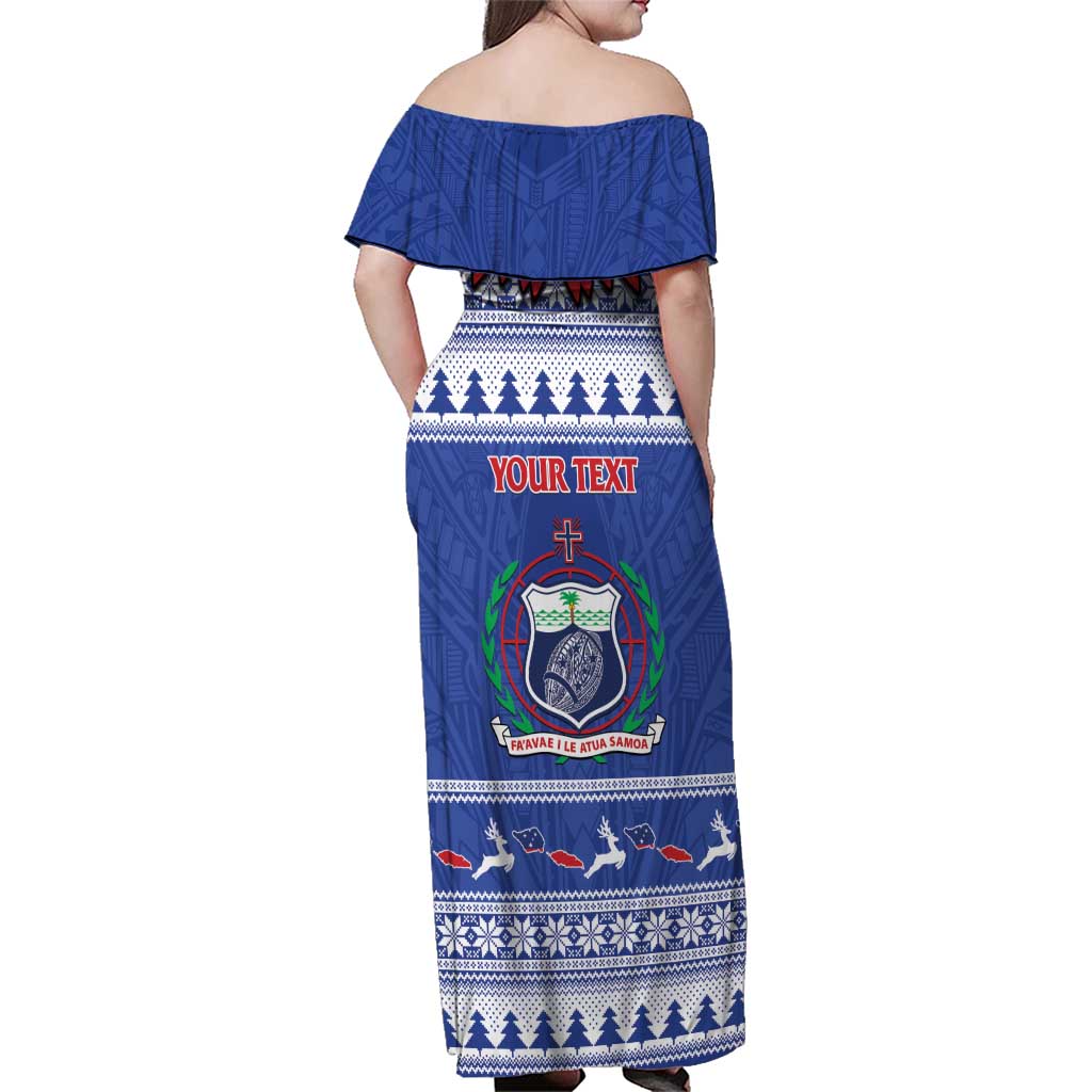 Personalised Toa Samoa Rugby Christmas Family Matching Off Shoulder Maxi Dress and Hawaiian Shirt Ula Fala Samoan Pattern Blue LT14 - Polynesian Pride