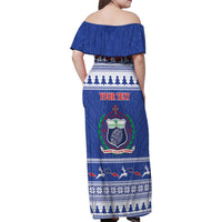 Personalised Toa Samoa Rugby Christmas Family Matching Off Shoulder Maxi Dress and Hawaiian Shirt Ula Fala Samoan Pattern Blue LT14 - Polynesian Pride