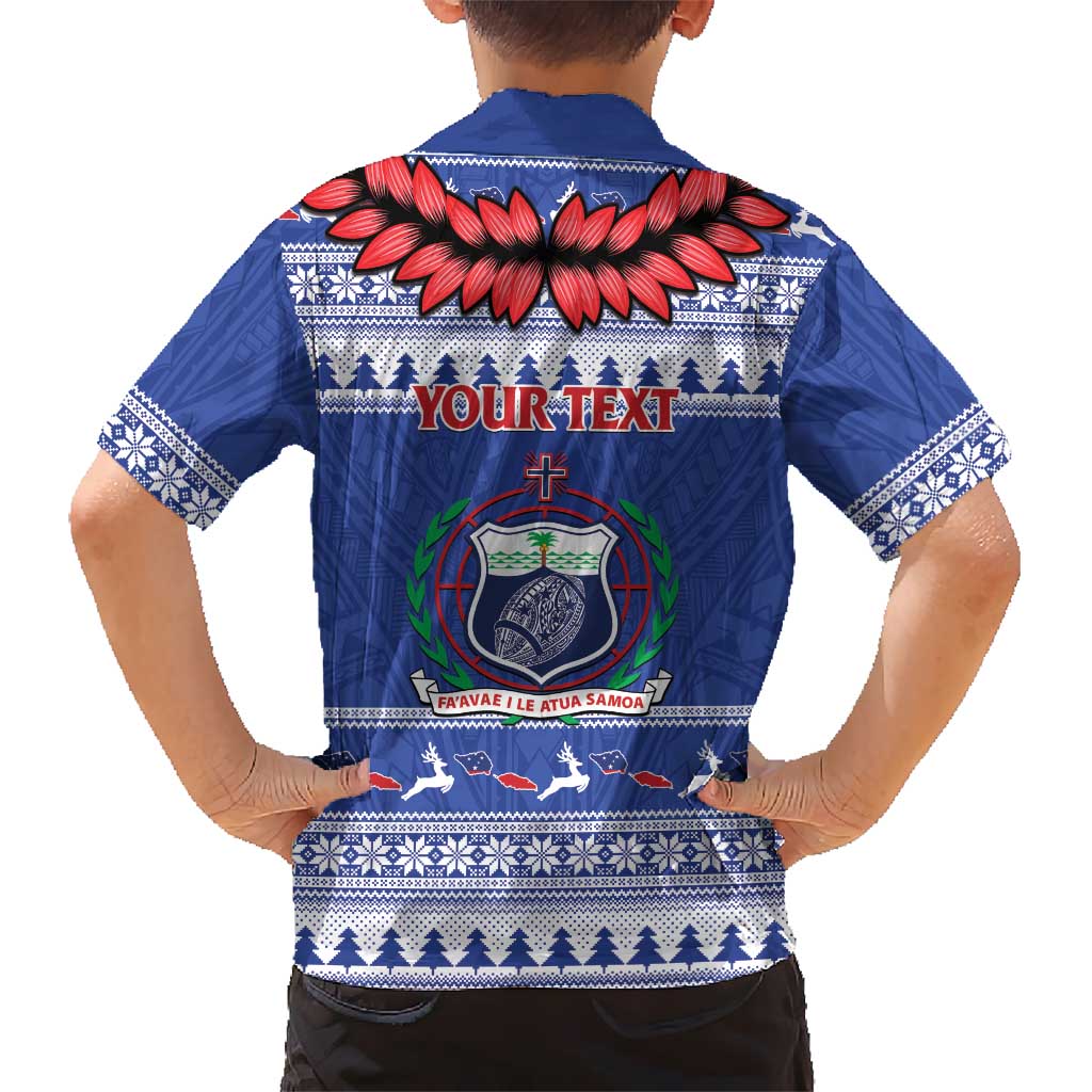 Personalised Toa Samoa Rugby Christmas Family Matching Off Shoulder Short Dress and Hawaiian Shirt Ula Fala Samoan Pattern Blue LT14 - Polynesian Pride