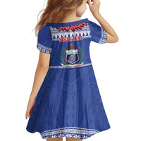 Personalised Toa Samoa Rugby Christmas Family Matching Off Shoulder Short Dress and Hawaiian Shirt Ula Fala Samoan Pattern Blue LT14 - Polynesian Pride