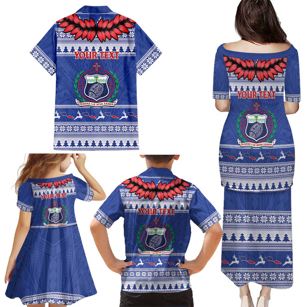 Personalised Toa Samoa Rugby Christmas Family Matching Puletasi and Hawaiian Shirt Ula Fala Samoan Pattern Blue LT14 - Polynesian Pride