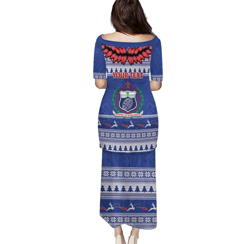 Personalised Toa Samoa Rugby Christmas Family Matching Puletasi and Hawaiian Shirt Ula Fala Samoan Pattern Blue LT14 - Polynesian Pride