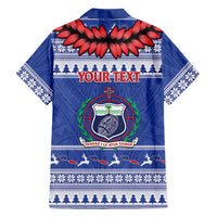 Personalised Toa Samoa Rugby Christmas Family Matching Short Sleeve Bodycon Dress and Hawaiian Shirt Ula Fala Samoan Pattern Blue LT14 - Polynesian Pride