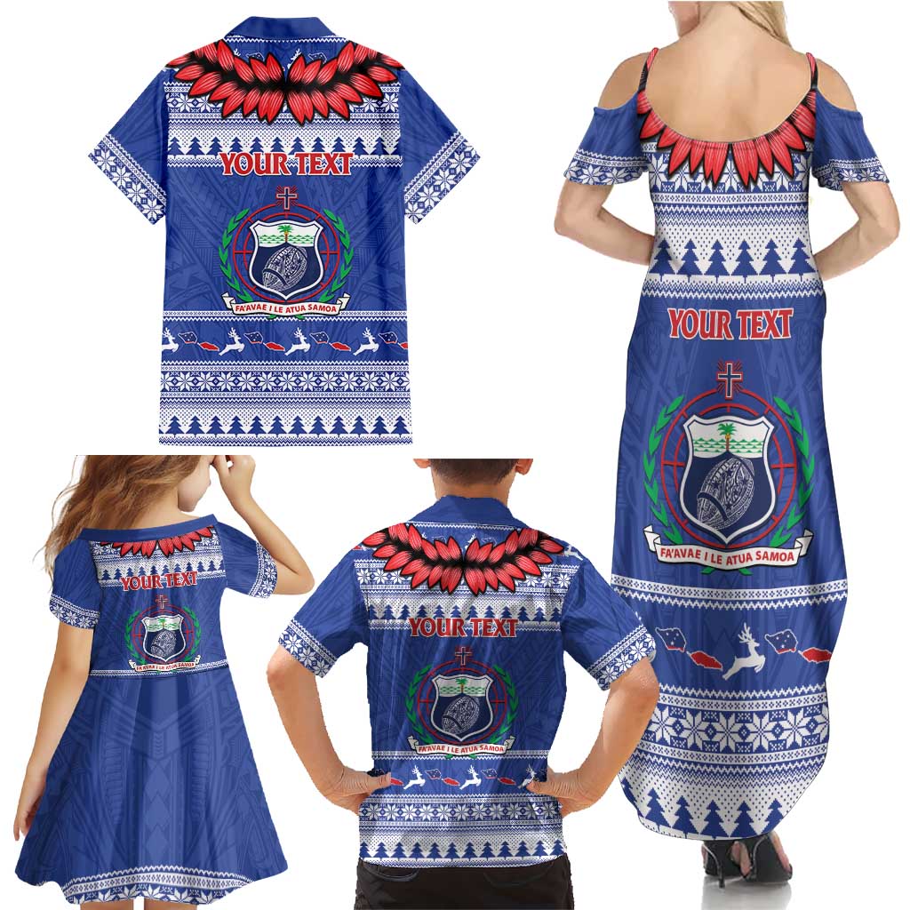 Personalised Toa Samoa Rugby Christmas Family Matching Summer Maxi Dress and Hawaiian Shirt Ula Fala Samoan Pattern Blue LT14 - Polynesian Pride