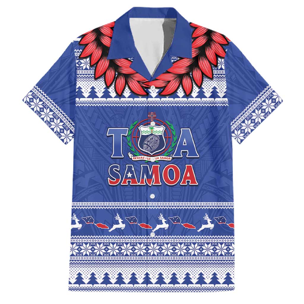 Personalised Toa Samoa Rugby Christmas Family Matching Summer Maxi Dress and Hawaiian Shirt Ula Fala Samoan Pattern Blue LT14 Dad's Shirt - Short Sleeve Blue - Polynesian Pride