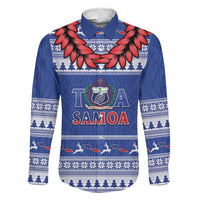Personalised Toa Samoa Rugby Christmas Family Matching Summer Maxi Dress and Hawaiian Shirt Ula Fala Samoan Pattern Blue LT14 Dad's Shirt - Long Sleeve Blue - Polynesian Pride