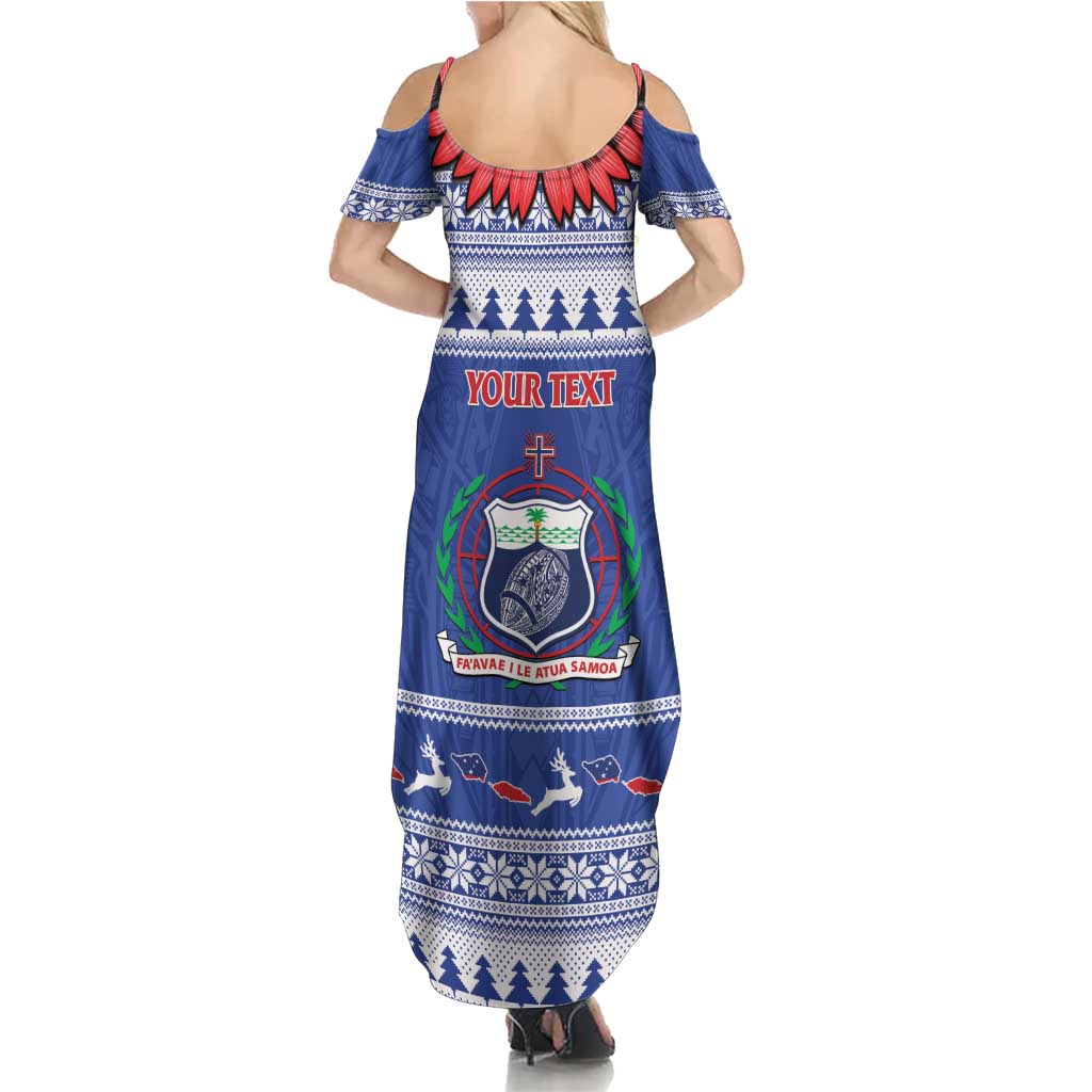 Personalised Toa Samoa Rugby Christmas Family Matching Summer Maxi Dress and Hawaiian Shirt Ula Fala Samoan Pattern Blue LT14 - Polynesian Pride