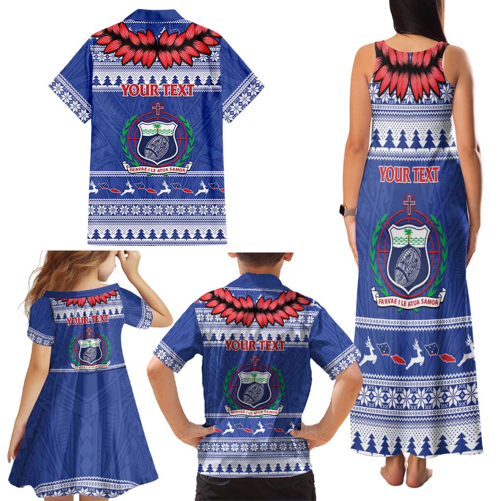 Personalised Toa Samoa Rugby Christmas Family Matching Tank Maxi Dress and Hawaiian Shirt Ula Fala Samoan Pattern Blue LT14 - Polynesian Pride