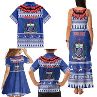 Personalised Toa Samoa Rugby Christmas Family Matching Tank Maxi Dress and Hawaiian Shirt Ula Fala Samoan Pattern Blue LT14 - Polynesian Pride