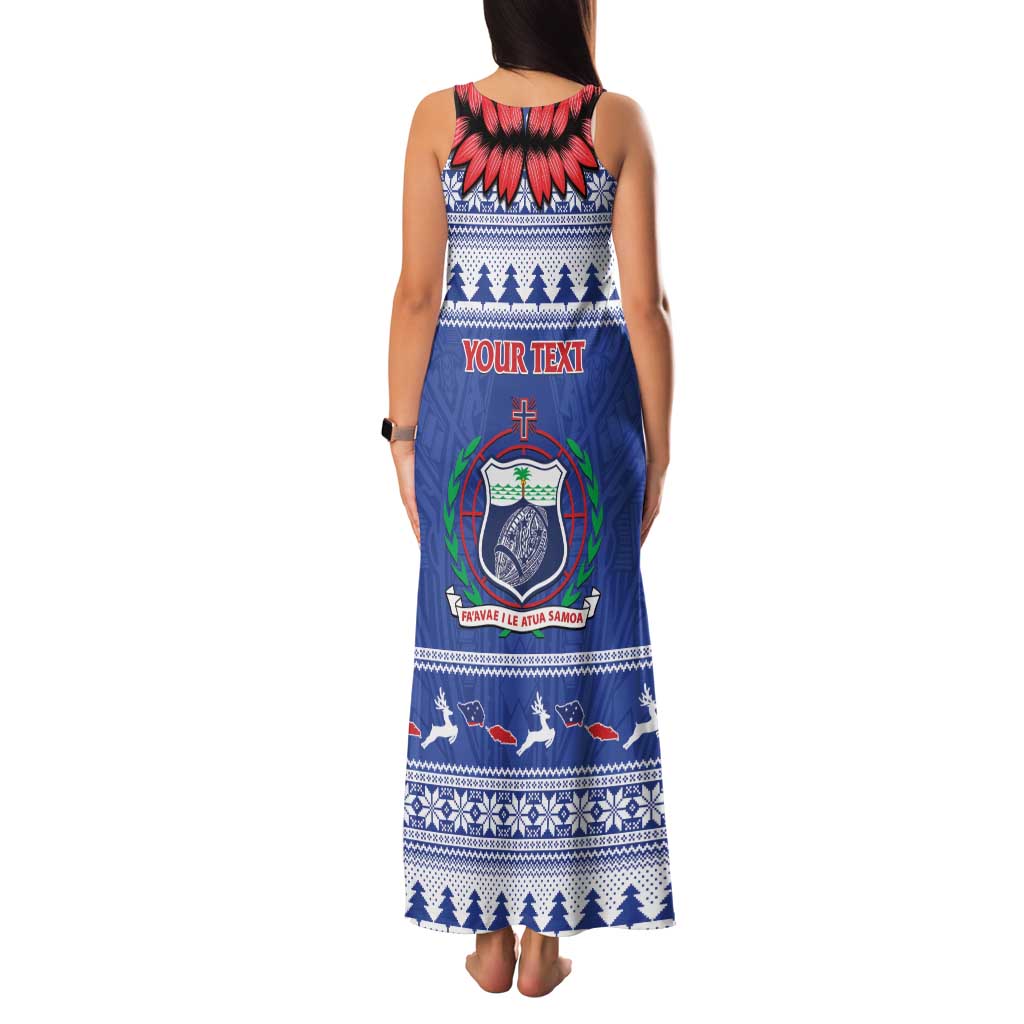 Personalised Toa Samoa Rugby Christmas Family Matching Tank Maxi Dress and Hawaiian Shirt Ula Fala Samoan Pattern Blue LT14 - Polynesian Pride