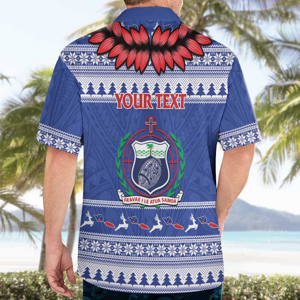Personalised Toa Samoa Rugby Christmas Hawaiian Shirt Ula Fala Samoan Pattern Blue - Polynesian Pride