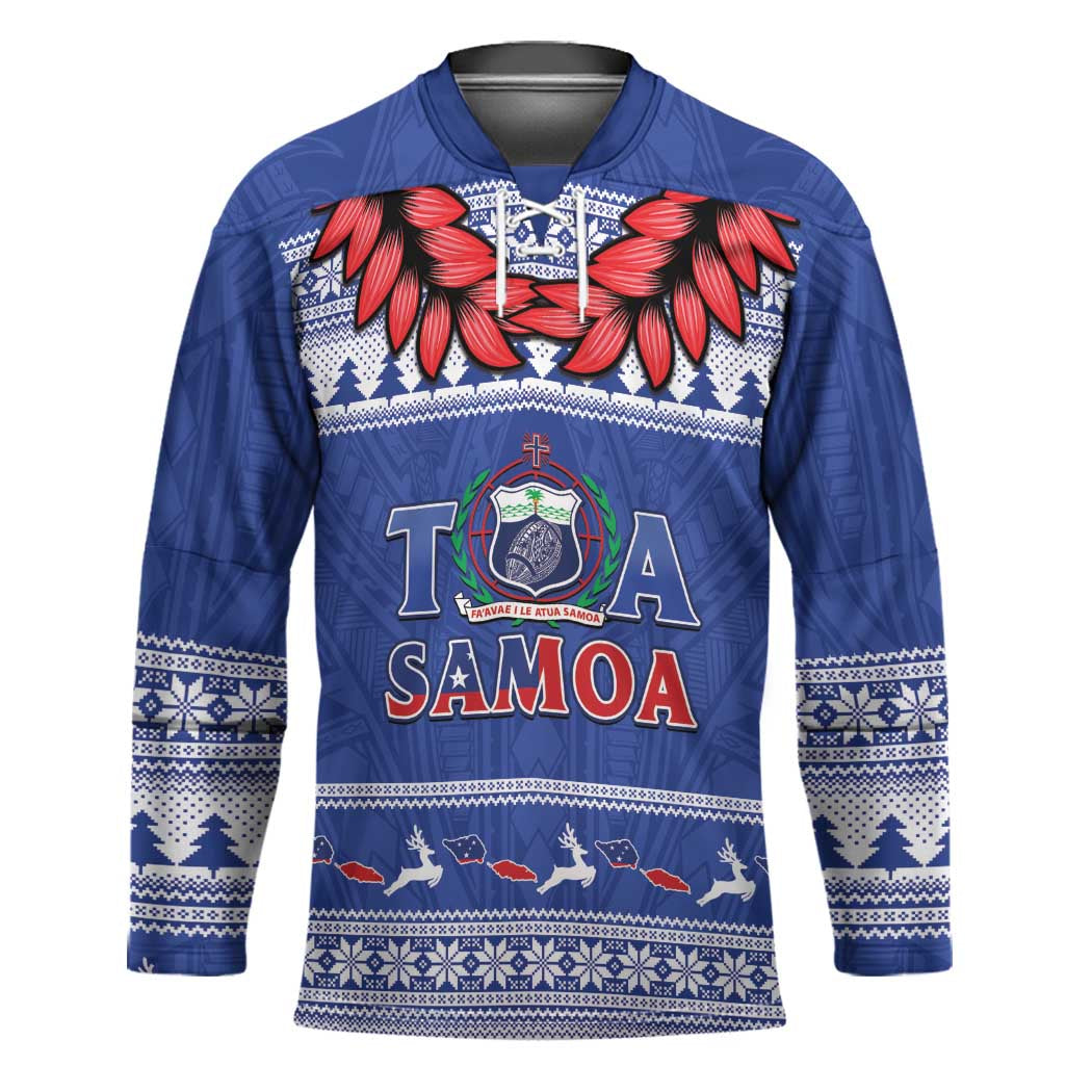 Personalised Toa Samoa Rugby Christmas Hockey Jersey Ula Fala Samoan Pattern Blue - Polynesian Pride