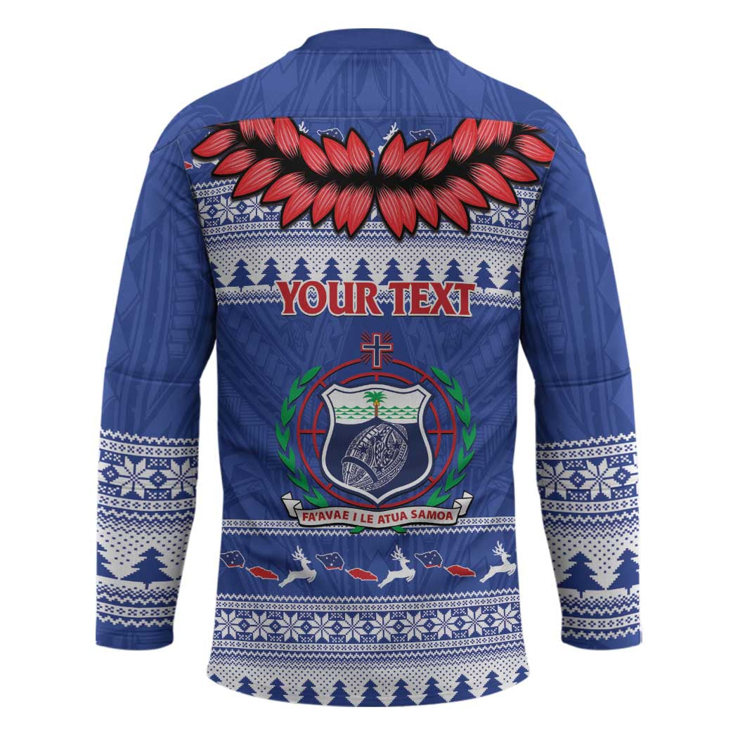 Personalised Toa Samoa Rugby Christmas Hockey Jersey Ula Fala Samoan Pattern Blue - Polynesian Pride