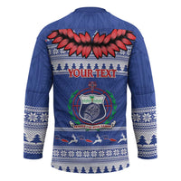 Personalised Toa Samoa Rugby Christmas Hockey Jersey Ula Fala Samoan Pattern Blue - Polynesian Pride
