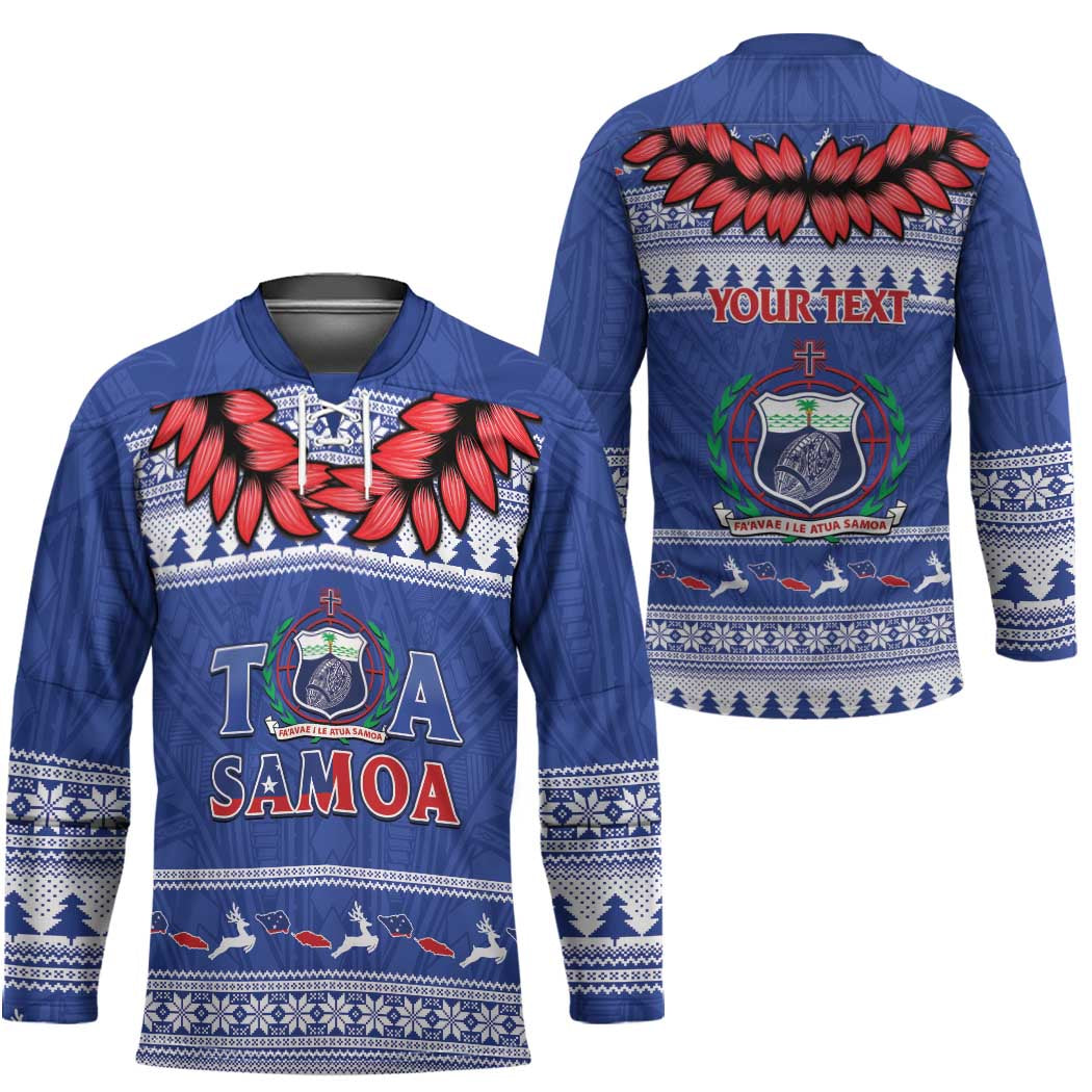 Personalised Toa Samoa Rugby Christmas Hockey Jersey Ula Fala Samoan Pattern Blue - Polynesian Pride