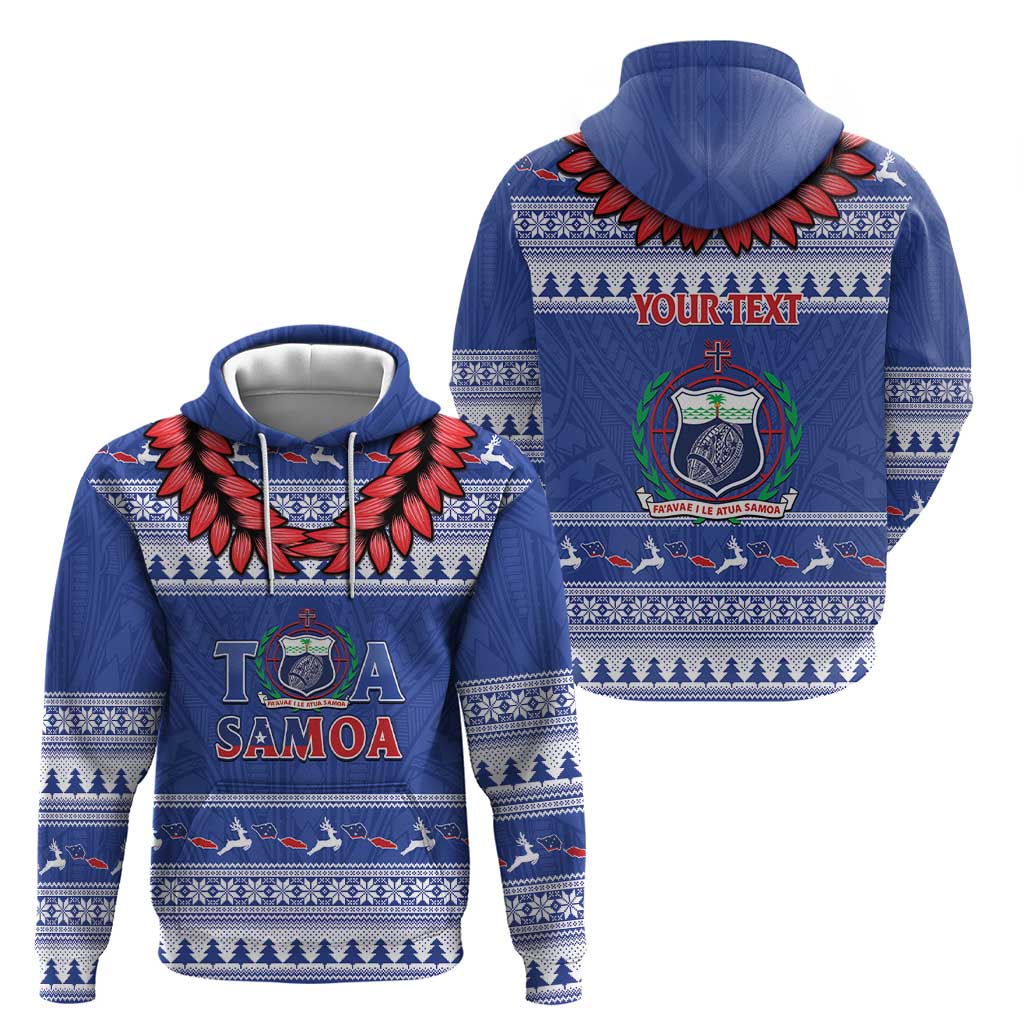 Personalised Toa Samoa Rugby Christmas Hoodie Ula Fala Samoan Pattern Blue - Polynesian Pride