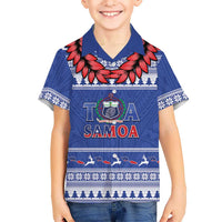 Personalised Toa Samoa Rugby Christmas Kid Hawaiian Shirt Ula Fala Samoan Pattern Blue - Polynesian Pride