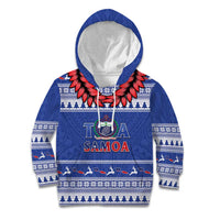 Personalised Toa Samoa Rugby Christmas Kid Hoodie Ula Fala Samoan Pattern Blue - Polynesian Pride