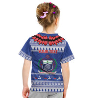 Personalised Toa Samoa Rugby Christmas Kid T Shirt Ula Fala Samoan Pattern Blue LT14 - Polynesian Pride