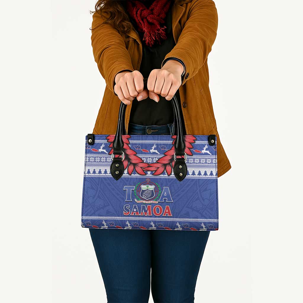 Toa Samoa Rugby Christmas Leather Bag Ula Fala Samoan Pattern Blue - Polynesian Pride
