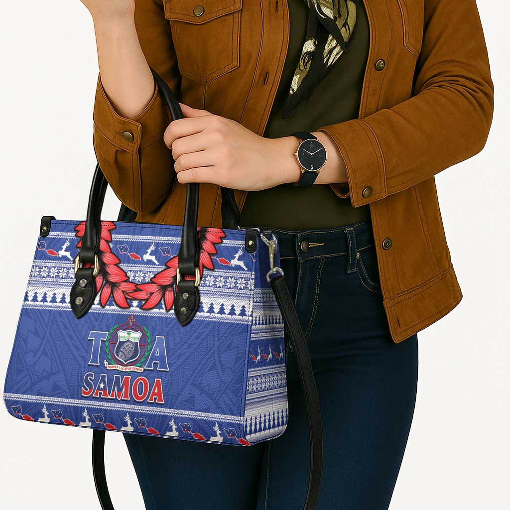 Toa Samoa Rugby Christmas Leather Bag Ula Fala Samoan Pattern Blue - Polynesian Pride