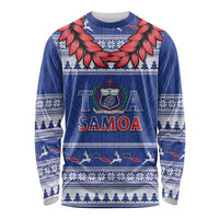 Personalised Toa Samoa Rugby Christmas Long Sleeve Shirt Ula Fala Samoan Pattern Blue LT14 Unisex Blue - Polynesian Pride