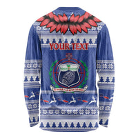 Personalised Toa Samoa Rugby Christmas Long Sleeve Shirt Ula Fala Samoan Pattern Blue LT14 - Polynesian Pride