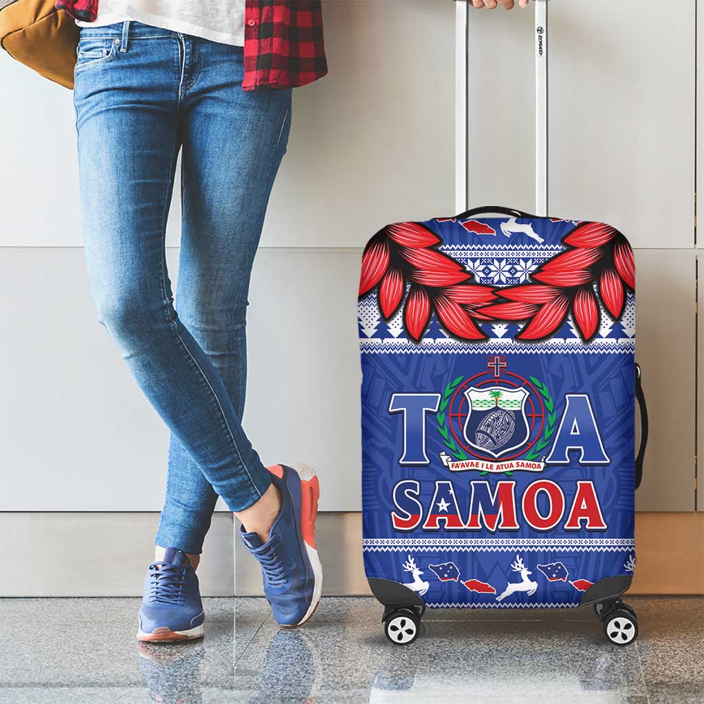 Toa Samoa Rugby Christmas Luggage Cover Ula Fala Samoan Pattern Blue - undefined