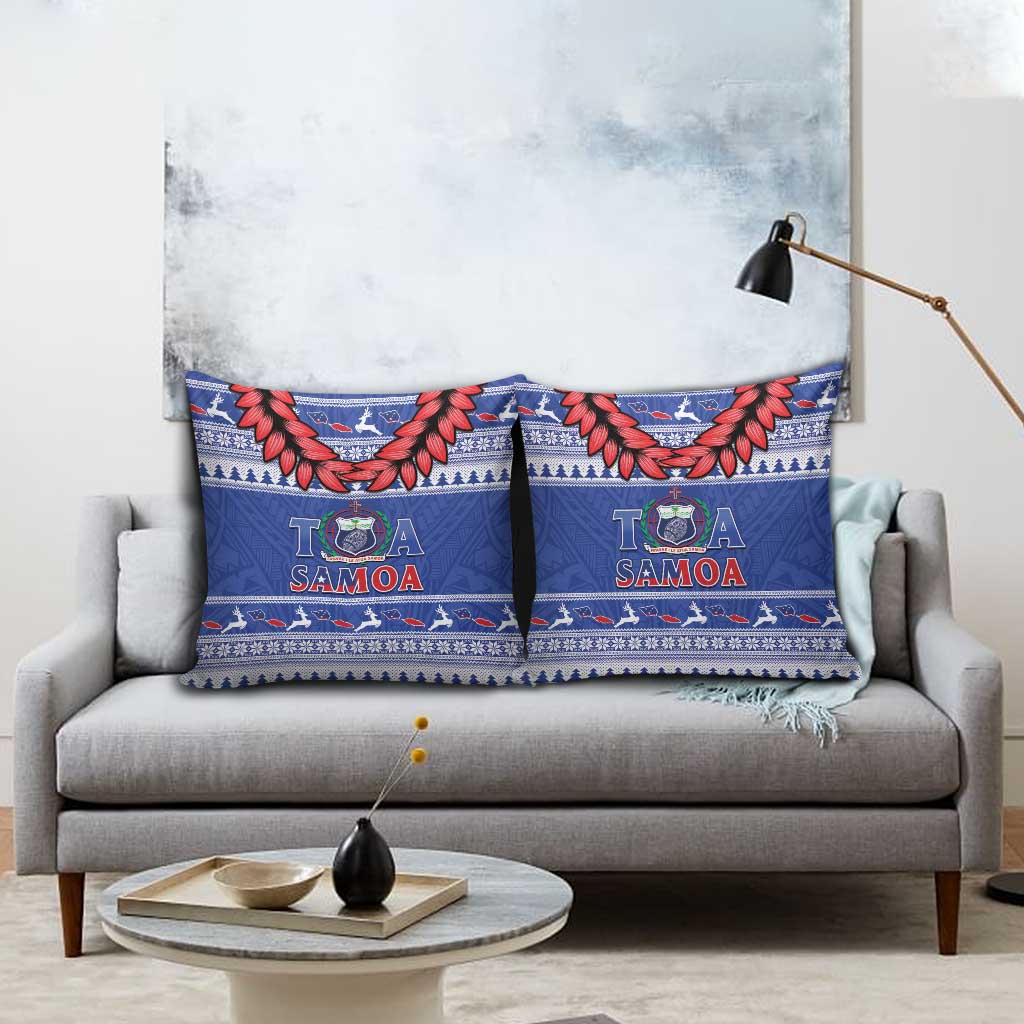 Toa Samoa Rugby Christmas Pillow Cover Ula Fala Samoan Pattern Blue - Polynesian Pride