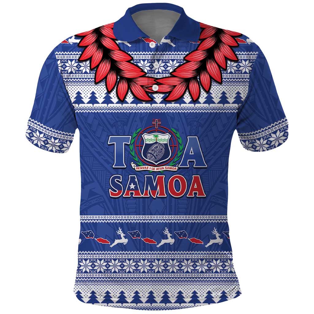 Personalised Toa Samoa Rugby Christmas Polo Shirt Ula Fala Samoan Pattern Blue LT14 Blue - Polynesian Pride