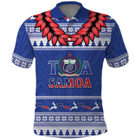 Personalised Toa Samoa Rugby Christmas Polo Shirt Ula Fala Samoan Pattern Blue LT14 Blue - Polynesian Pride