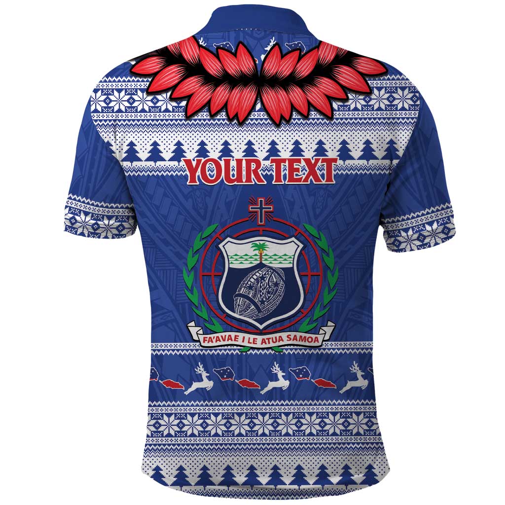 Personalised Toa Samoa Rugby Christmas Polo Shirt Ula Fala Samoan Pattern Blue LT14 - Polynesian Pride